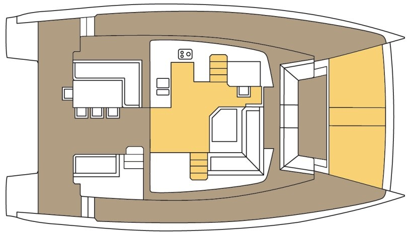 A Bali 4.5 catamaran floor plan kitchen and lounge